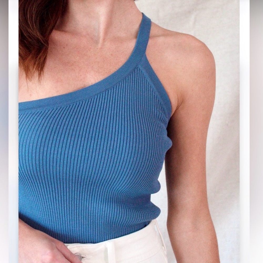 NWT S Lucca Blue Asymmetrical One Strap Tank Top
